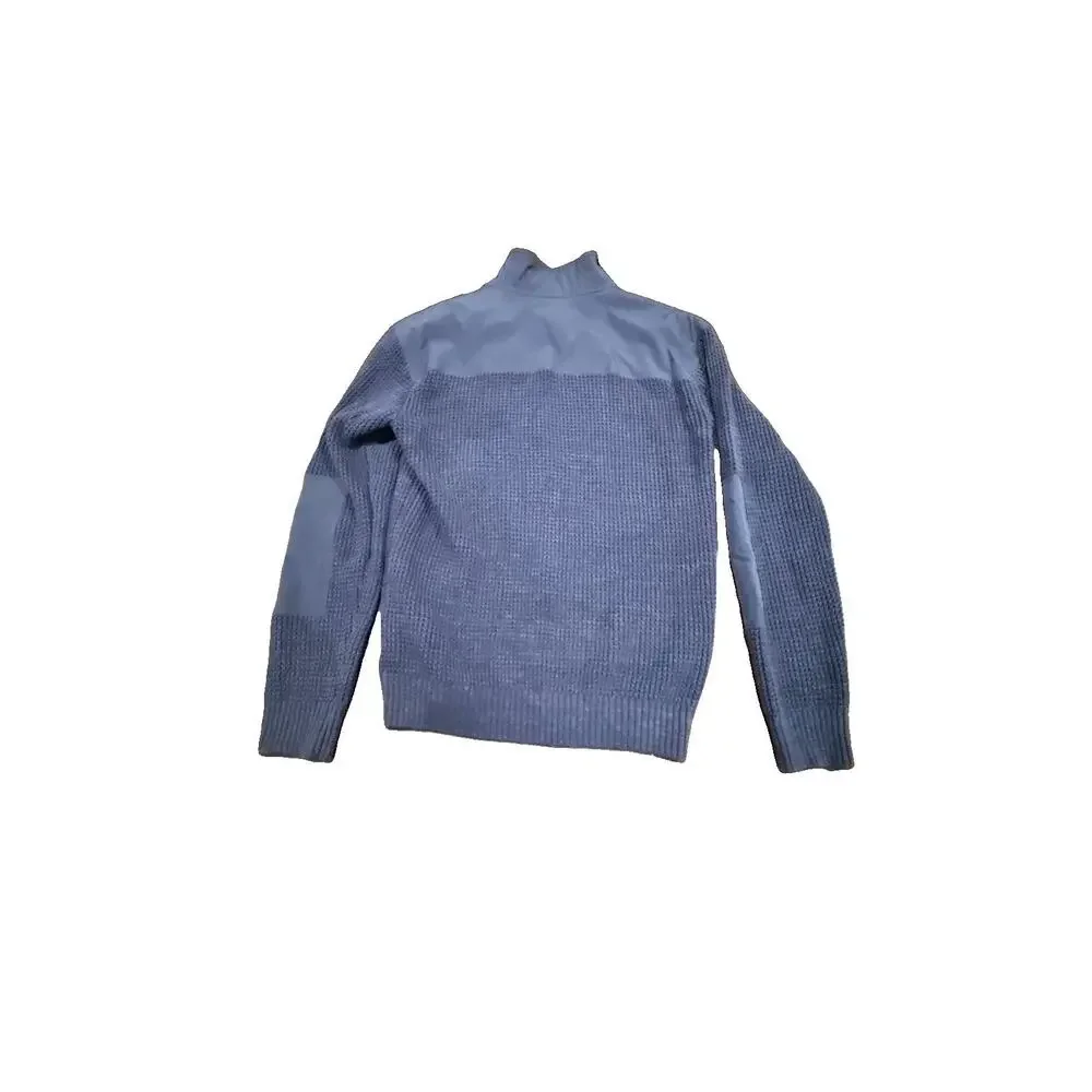 Bass Outdoor Mens M Quarter Zip Waffle Knit Sweater Pullover Navy Blue Pocket